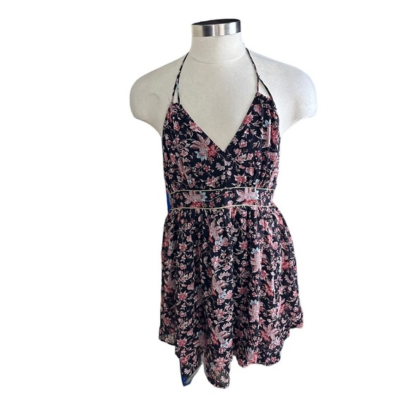Express Black Floral Metallic Tiered Ruffled Spaghetti Straps Mini Dress Sz XL - Picture 1 of 15